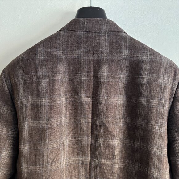 $2000 Canali Brown Plaid Check Tweed Linen Wool Sport Coat / Blazer - 46 - Picture 11 of 12